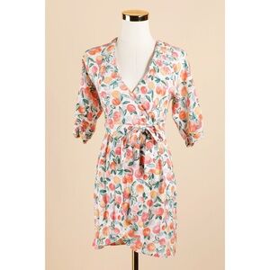 Sz 2 Ysé Paris Orange Fruits Mini Summer V Neck Wrap Dress GUC